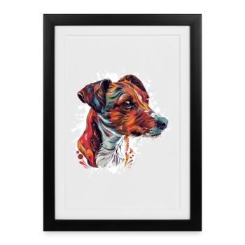Portrait de chien explosif en couleur - Affiche encadrée (27 × 37 cm) - noir - Devant