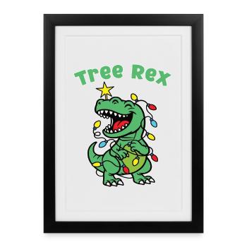 Imprimé élégant avec le sapin de Noël Dino « Tree Rex » - Affiche encadrée (27 × 37 cm) - noir - Devant