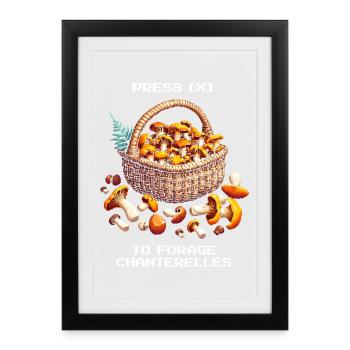 Press [X] to collect | Chanterelles Foraging - Framed poster (27 × 37 cm) - black - Front