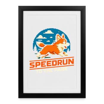 Speedrun to the Park | Dog Humor Corgi - Framed poster (27 × 37 cm) - black - Front