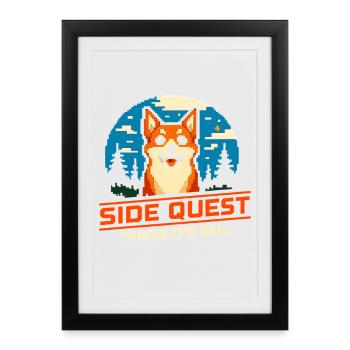 Side Quest: Throwing Ball | Dog Retrieving - Framed poster (27 × 37 cm) - black - Front