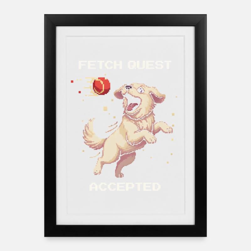Fetch-Quest angenommen | Hund spielt Ball - Gerahmtes Poster (27 × 37 cm) - Schwarz