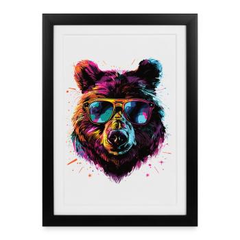 Rétro extérieur nature sauvage ours arbres - Affiche encadrée (27 × 37 cm) - noir - Devant