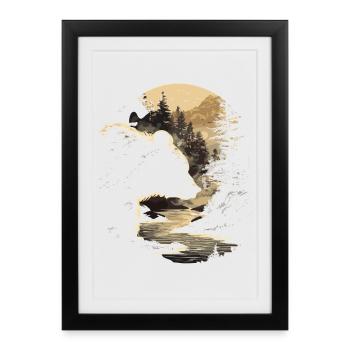 Rétro extérieur nature sauvage ours arbres - Affiche encadrée (27 × 37 cm) - noir - Devant