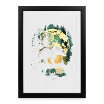 Rétro extérieur nature sauvage ours arbres - Affiche encadrée (27 × 37 cm) - noir - Devant