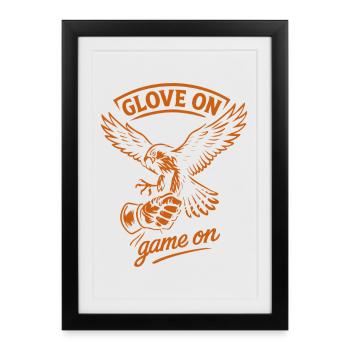 Gant de faucon sur le jeu sur la fauconnerie Chasse Design - Affiche encadrée (27 × 37 cm) - noir - Devant