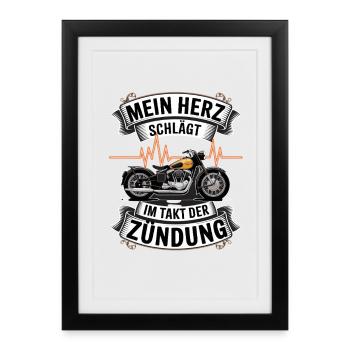 My heart beats to the beat of the ignition motorcycle - Framed poster (27 × 37 cm) - black - Front