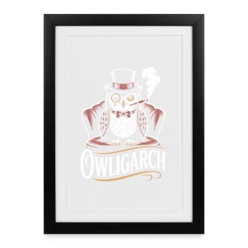 Hibou avec chapeau haut de forme et monocle - Affiche encadrée (27 × 37 cm) - noir - Devant