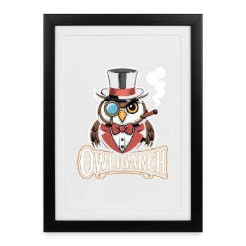 Hibou avec chapeau haut de forme et monocle – Owligarch - Affiche encadrée (27 × 37 cm) - noir - Devant