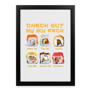 Sushi drôle Humour asiatique Découvrez mon pack de six - Affiche encadrée (27 × 37 cm) - noir - Devant