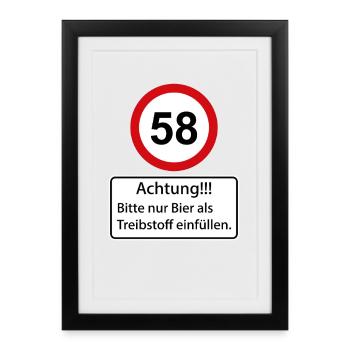 58 Achtung nur Bier als Treibstoff einfüllen - Gerahmtes Poster (27 × 37 cm) - Schwarz - Vorne