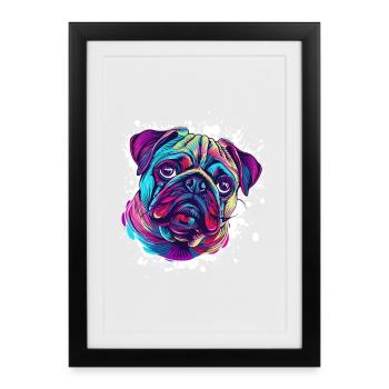 Neon Pug Portrait Color Explosion - Framed poster (27 × 37 cm) - black - Front