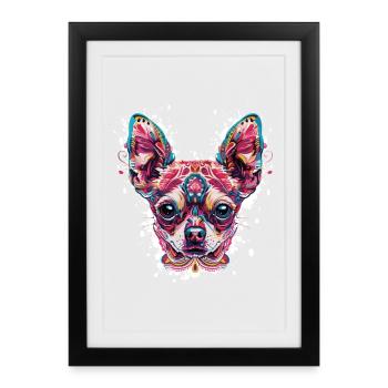 Motif de tête de chihuahua coloré - Affiche encadrée (27 × 37 cm) - noir - Devant