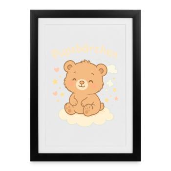 Pupsbärchen auf Wolke - Gerahmtes Poster (27 × 37 cm) - Schwarz - Vorne