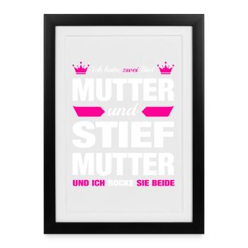 Stiefmutter Bonus Mama Mutter Muttertag Geschenk - Gerahmtes Poster (27 × 37 cm) - Schwarz - Vorne