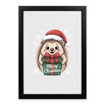 Igel Weihnachten Merry Christmas Geschenk - Gerahmtes Poster (27 × 37 cm) - Schwarz - Vorne