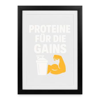Proteine Für Die Gains - Gerahmtes Poster (27 × 37 cm) - Schwarz - Vorne