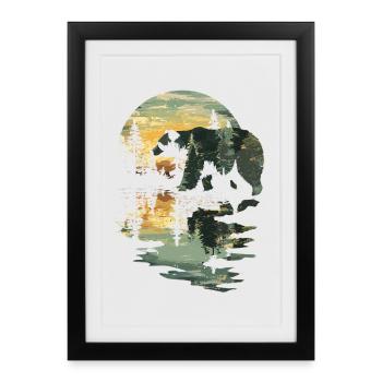 Rétro extérieur nature sauvage ours arbres - Affiche encadrée (27 × 37 cm) - noir - Devant