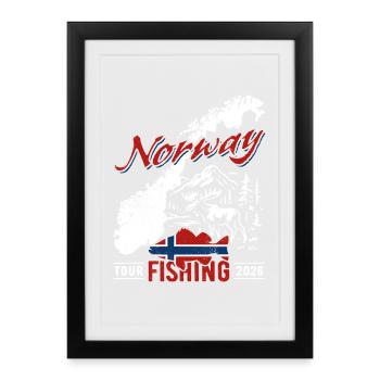 Excursion de pêche en Norvège 2026 - Cadeau de pêcheur - Affiche encadrée (27 × 37 cm) - noir - Devant