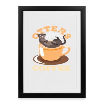 Coffee Sea Otter Cartoon - Framed poster (27 × 37 cm) - black - Front