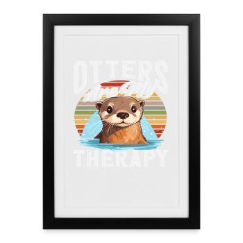 Retro Sunset Sea Otter Cartoon - Framed poster (27 × 37 cm) - black - Front