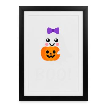 Design d’Halloween - Mignon Ghost Jack o Lantern - Affiche encadrée (27 × 37 cm) - noir - Devant
