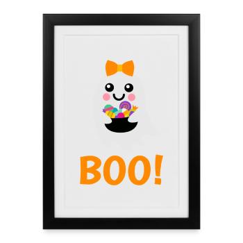 Bouh fantôme ! avec visite des bonbons pour vos enfants - Affiche encadrée (27 × 37 cm) - noir - Devant