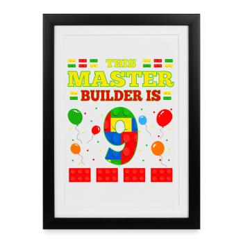 Maître d’œuvre 9 ans Bâtiment en blocs 9ème BDay - Affiche encadrée (27 × 37 cm) - noir - Devant
