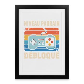 Niveau Parrain Débloqué Cadeau original - Affiche encadrée (27 × 37 cm) - noir - Devant