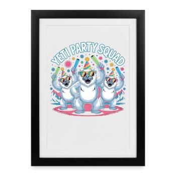 Yeti Party Squad – Chemise de fête d’hiver drôle - Affiche encadrée (27 × 37 cm) - noir - Devant