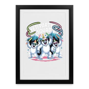 Yeti Party Squad – Chemise de fête d’hiver drôle - Affiche encadrée (27 × 37 cm) - noir - Devant