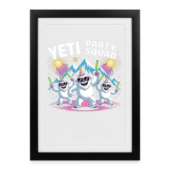 Yeti Party Squad – Chemise de fête d’hiver drôle - Affiche encadrée (27 × 37 cm) - noir - Devant