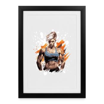 Fitness Femme Muscles Femme Bodybuilder - Affiche encadrée (27 × 37 cm) - noir - Devant