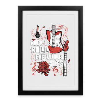 Rock & Roll Fabuleux Musique des années 50 Guitare Rock Band - Affiche encadrée (27 × 37 cm) - noir - Devant
