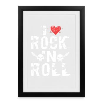 J’aime le rock 'n roll musique Guitare Rock Band - Affiche encadrée (27 × 37 cm) - noir - Devant