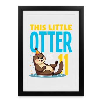 Cette loutre a 11 ans - Motif d’anniversaire mignon - Affiche encadrée (27 × 37 cm) - noir - Devant