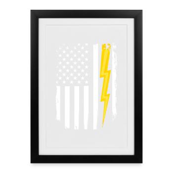 US-Flagge Flash Patriotischer Elektroingenieur - Gerahmtes Poster (27 × 37 cm) - Schwarz - Vorne