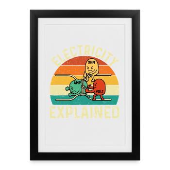 Electricity Explained Funny Engineer STEM Quote - Framed poster (27 × 37 cm) - black - Front