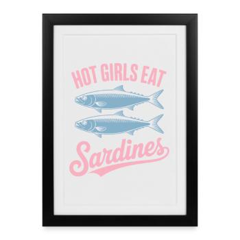 Sardines Pop Art Texte - Affiche encadrée (27 × 37 cm) - noir - Devant