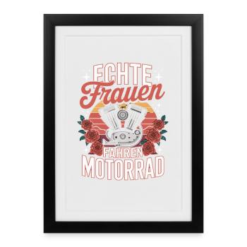 Real Women Riding Motorcycle Vintage Style Engine - Framed poster (27 × 37 cm) - black - Front