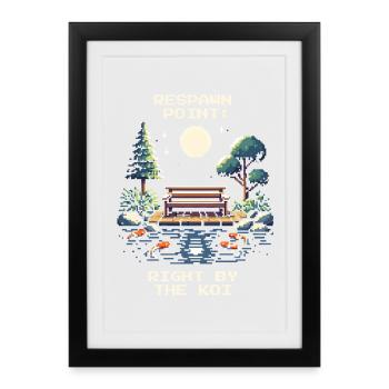 Point de réapparition : à l’étang des carpes koï | Tranquillité, Zen - Affiche encadrée (27 × 37 cm) - noir - Devant