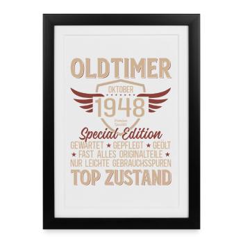 Cadeau 77ème anniversaire Voiture Ancienne Octobre 1948 - Affiche encadrée (27 × 37 cm) - noir - Devant