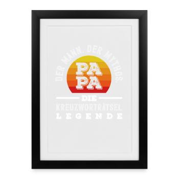 Papa Homme Mythe Légende Mots croisés Humour - Affiche encadrée (27 × 37 cm) - noir - Devant