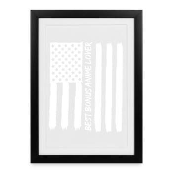 Anime Manga Otaku Kawaii États-Unis Drapeau de l’Amérique Drapeau - Affiche encadrée (27 × 37 cm) - noir - Devant