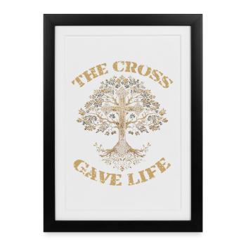 Croix chrétienne Arbre La croix a donné la vie - Affiche encadrée (27 × 37 cm) - noir - Devant