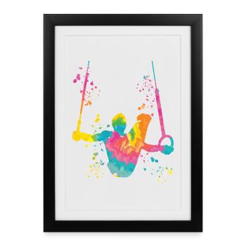 Gymnastique artistique Anneaux Gymnastique artistique - Affiche encadrée (27 × 37 cm) - noir - Devant