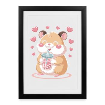 T-shirt à bulles kawaii T-shirt Hamster Boba - Affiche encadrée (27 × 37 cm) - noir - Devant