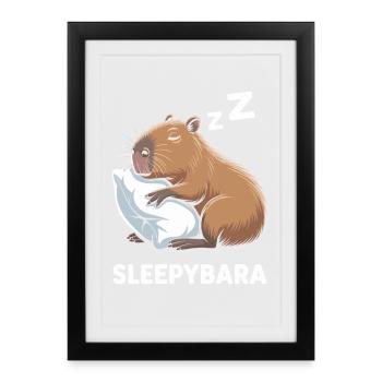 Sleepybara Capybara Dormir - Affiche encadrée (27 × 37 cm) - noir - Devant