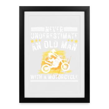 Vieil homme avec une moto - Affiche encadrée (27 × 37 cm) - noir - Devant