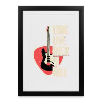 Vive le Rock 'n Roll Rock Band Guitare Musique - Affiche encadrée (27 × 37 cm) - noir - Devant